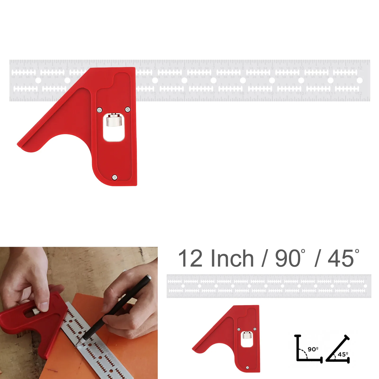 12 Inch 45 Degree Angle Ruler Protractor Measuring Tool for Woodworking Edge Ruler Adjustable Protractor Meter
