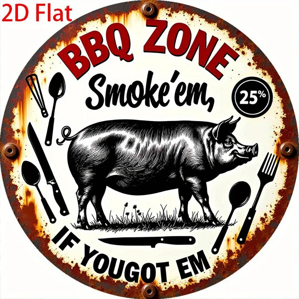 CIFBUY Vintage Rustic Aluminum Wall Art Waterproof Durable Pig BBQ Sign For Outdoor Kitchen Bar Cave Smoked Meat Decor
