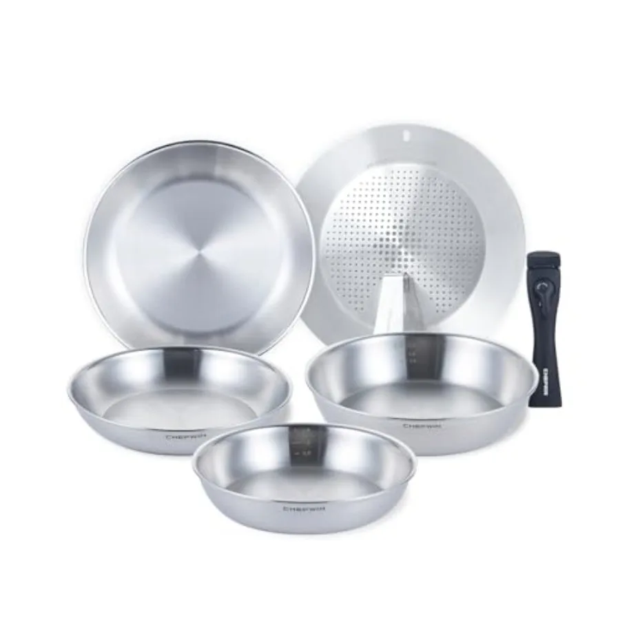 

316 Stainless Steel Removable Handle Cookware, 5-Ply Stackable Cookware Set, 6-Piece Pans with Universal Lid, Induction Compati