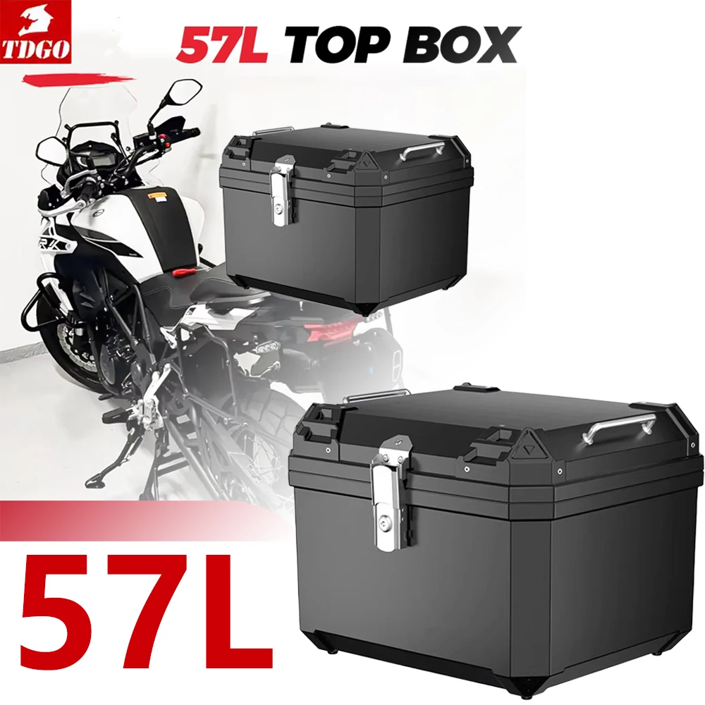 57L Motorcycle Tail Box Top Case Lockable Luggage Helmet Storage Rear Tour Box  Waterproof Storage  With Reflective  Design