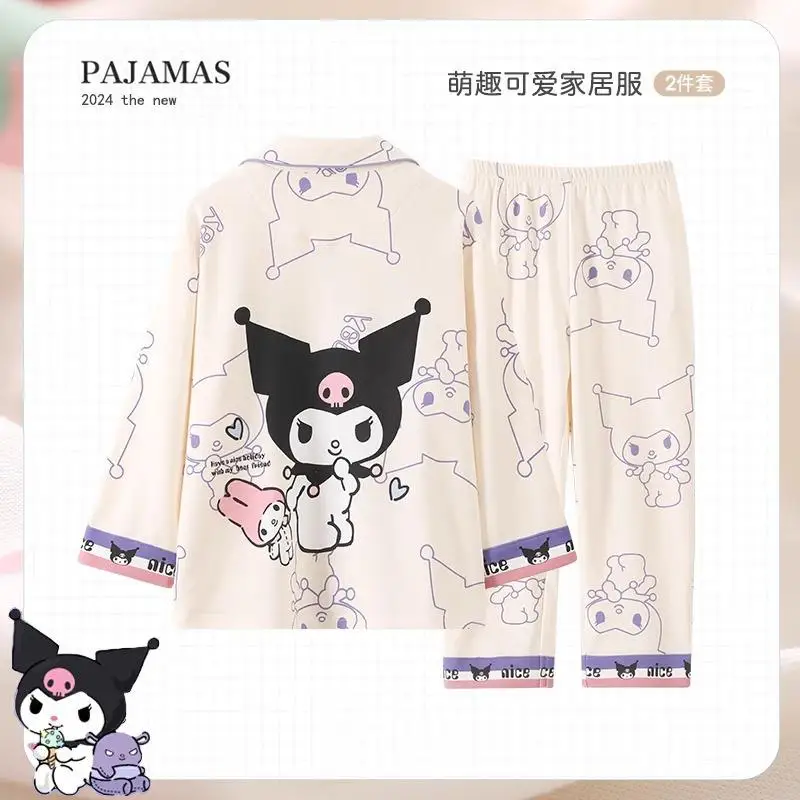 

Детская пижама Cinnamoroll: корейская версия, аниме, мультфильм, комплект из мягкой кофты с длинным рукавом и брюк, домашняя одежда, Kawaii Kuromi
