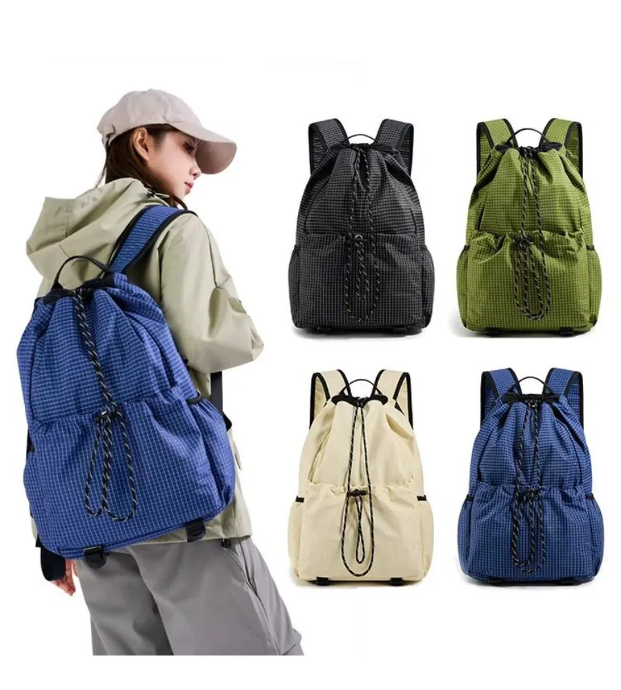 

Lightweight nylon backpack Korean version plaid student schoolbag outdoor sports bag women's large capacity
