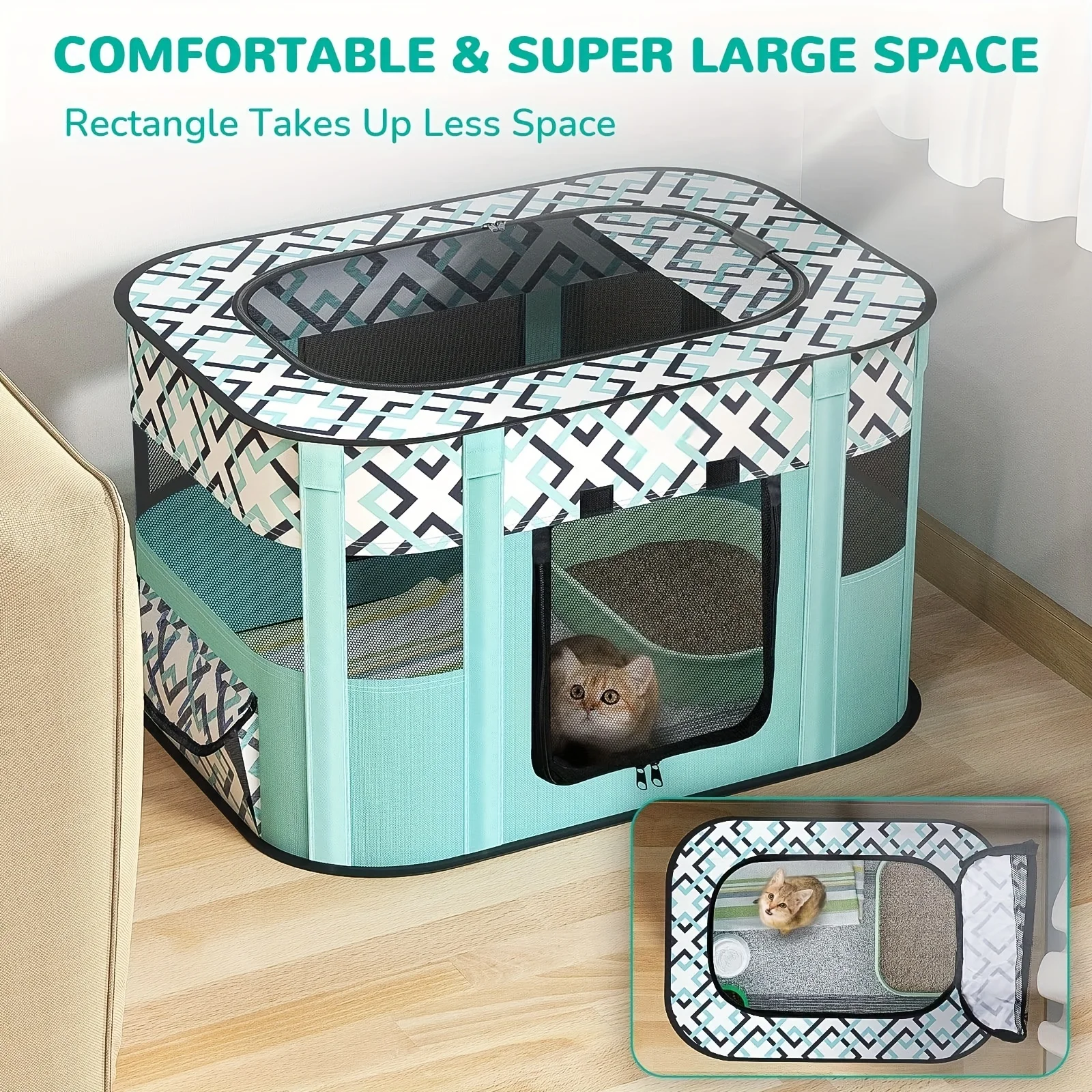 

Foldable Cat Delivery Room Enclosure,Polyester Fiber Pet Tent For Cat With Carrying Bag-Spacious Comfortable Cage Fence For Play