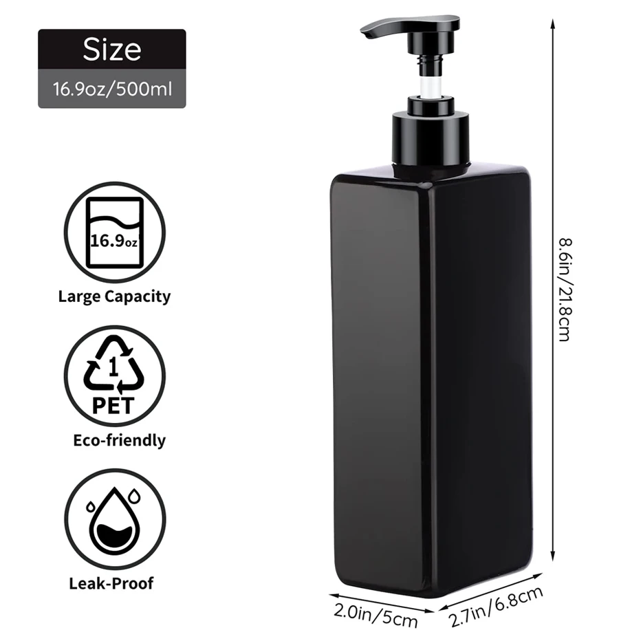 500ml Bathroom Soap Dispenser Refillable Square Shampoo Shower Gel Body Wash Bottle Lotion Dispenser Waterproof Label