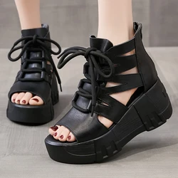 GKTINOO Women GLADIATOR Platform Sandals 2025 Summer Genuine Leather Handmade Shoes Women Summer Sandals Lace-up Ladies Shoes