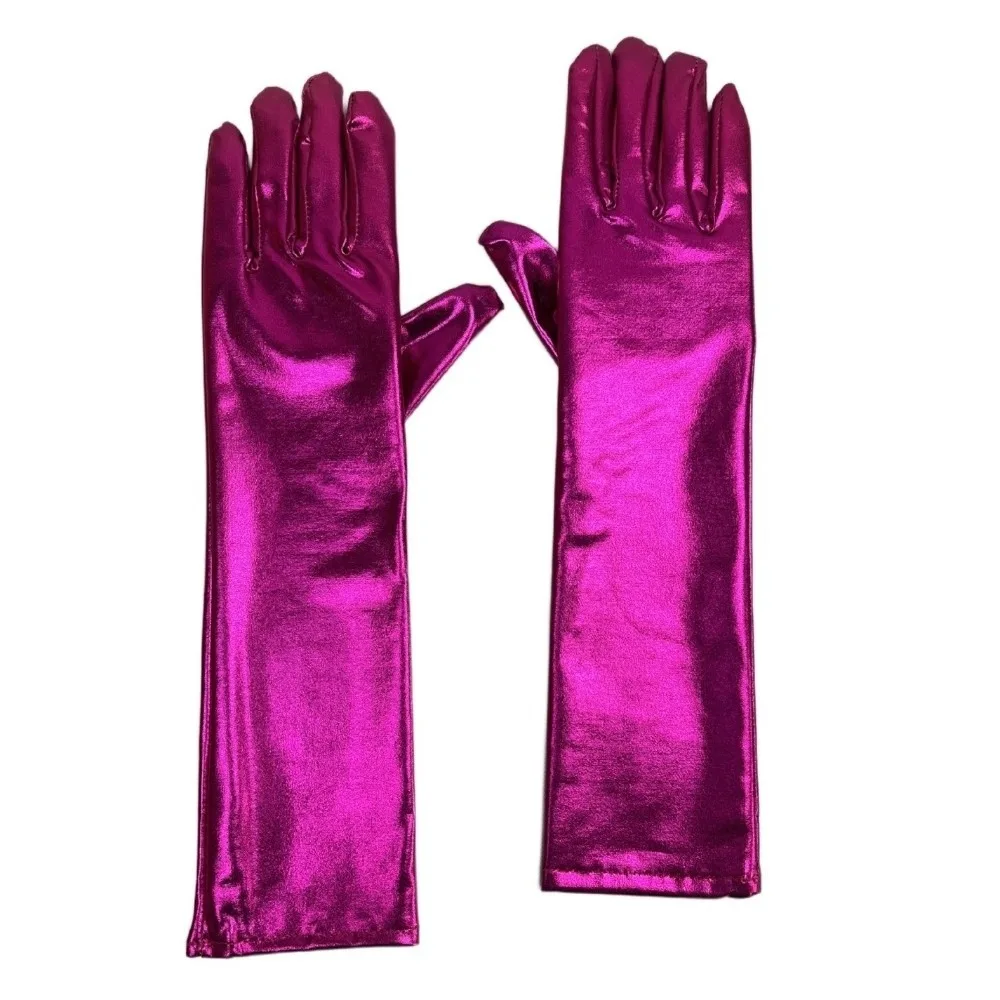 Cool Solid Color Patent Leather Gloves Shiny Cloth Long Gloves Gothic Lolita Women Mittens Prom Dress