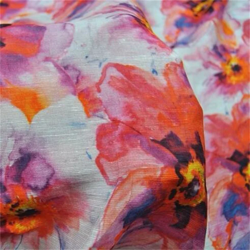 

Elegant Style Beautiful Flower Great Quality Newest Fashionable Design Smooth Feeling Silk Linen Fabric Material for Cloth