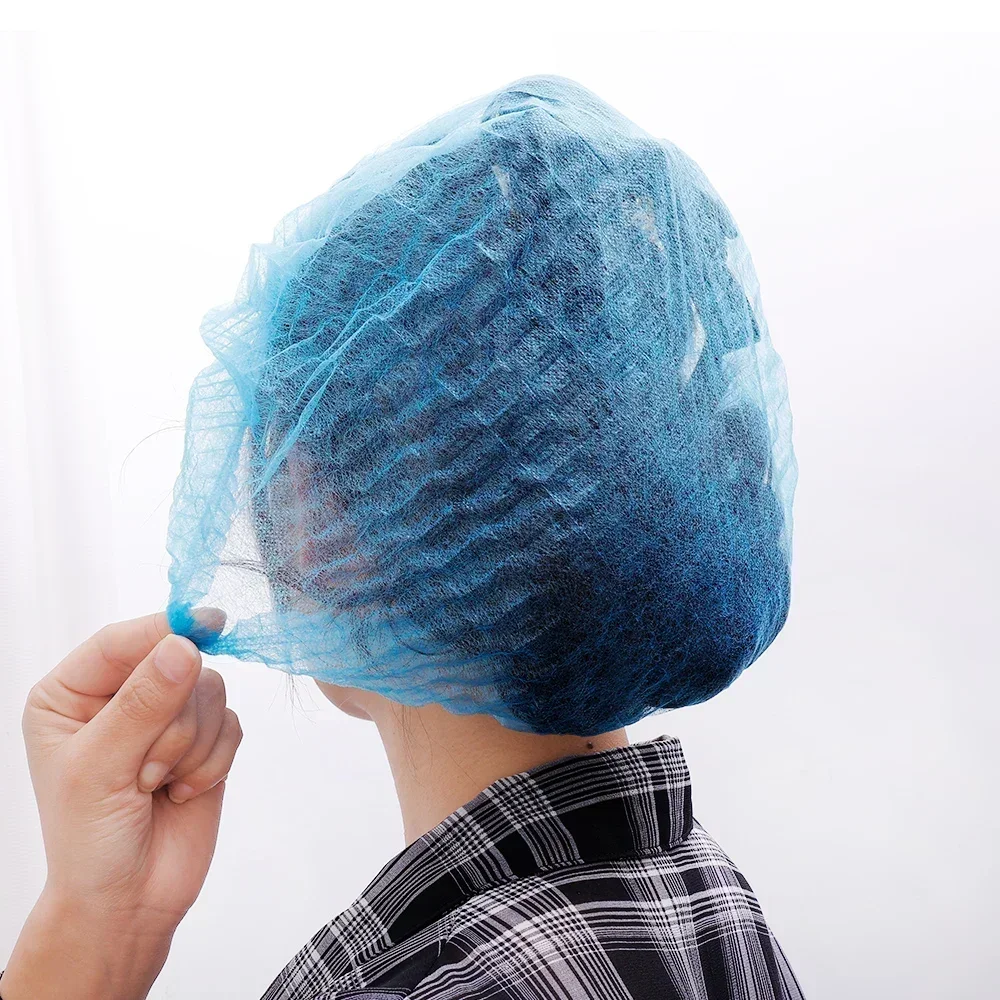 100PCS Non Woven Fabric Head Covers Disposable Stretch Net Hair Hat Bouffant Caps Cooking Dust Strip Hat for Kitchen Bathroom