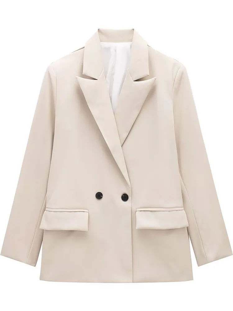 Cappotto blazer elegante per le donne Tasche moda Giacche doppiopetto 2025 Nuovo autunno Office Lady Capispalla allentato casual