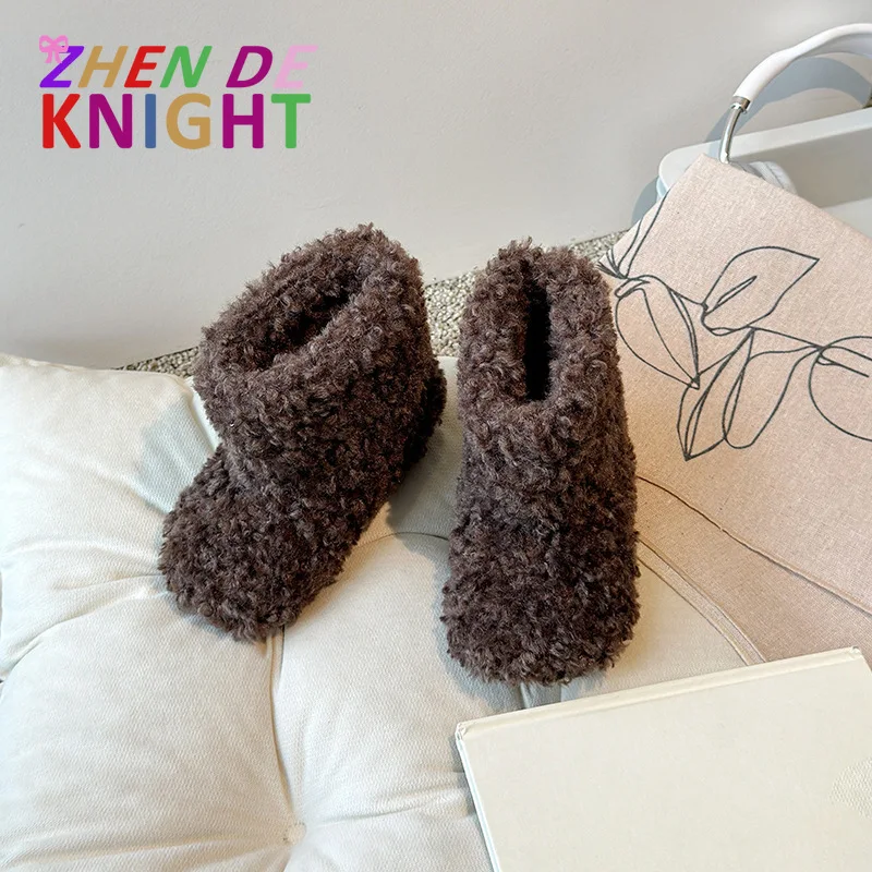 

Fleece-Lined Toddler Shoes 2025 Winter Little Girls Lamb Wool Plush Short Boots New Warm Fashion Footwear with Non-Slip Sole