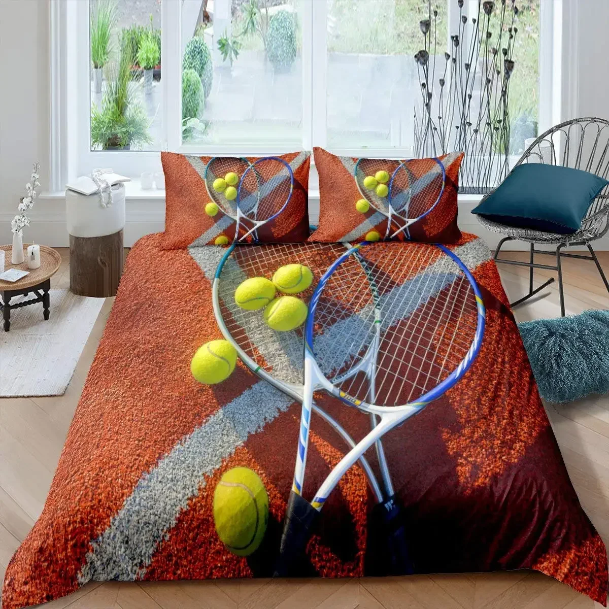 Tennis Ball Sports Game Themed Racket Ball Bedding Set Single Twin Double Queen King Cal King Size Bed Linen Set