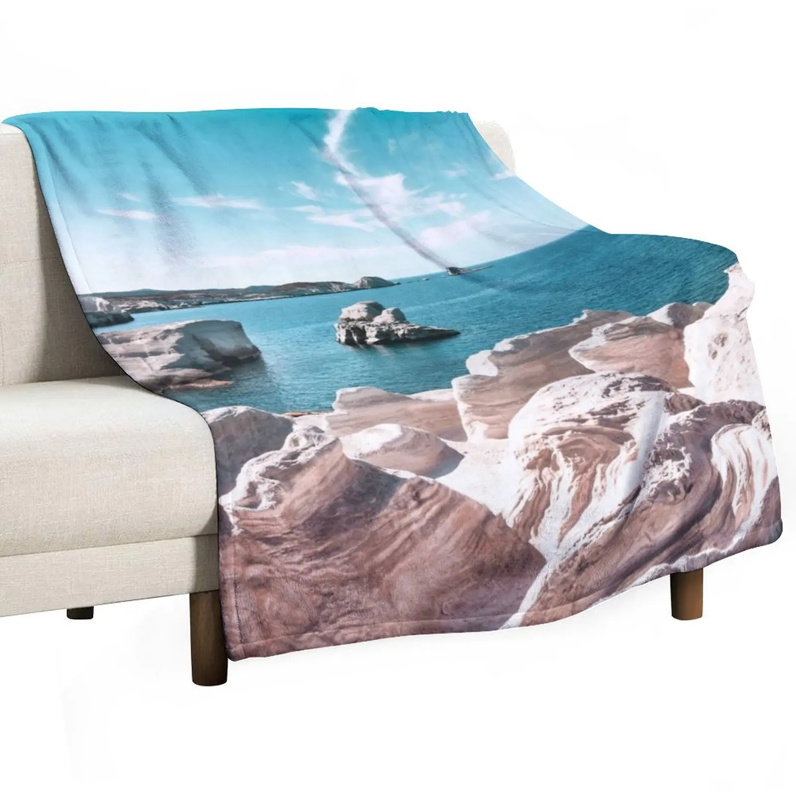 

Milos island, Sarakiniko Beach, Greece Travel Photography Throw Blanket Picnic For Sofa Thin Extra Large Throw Custom Blankets