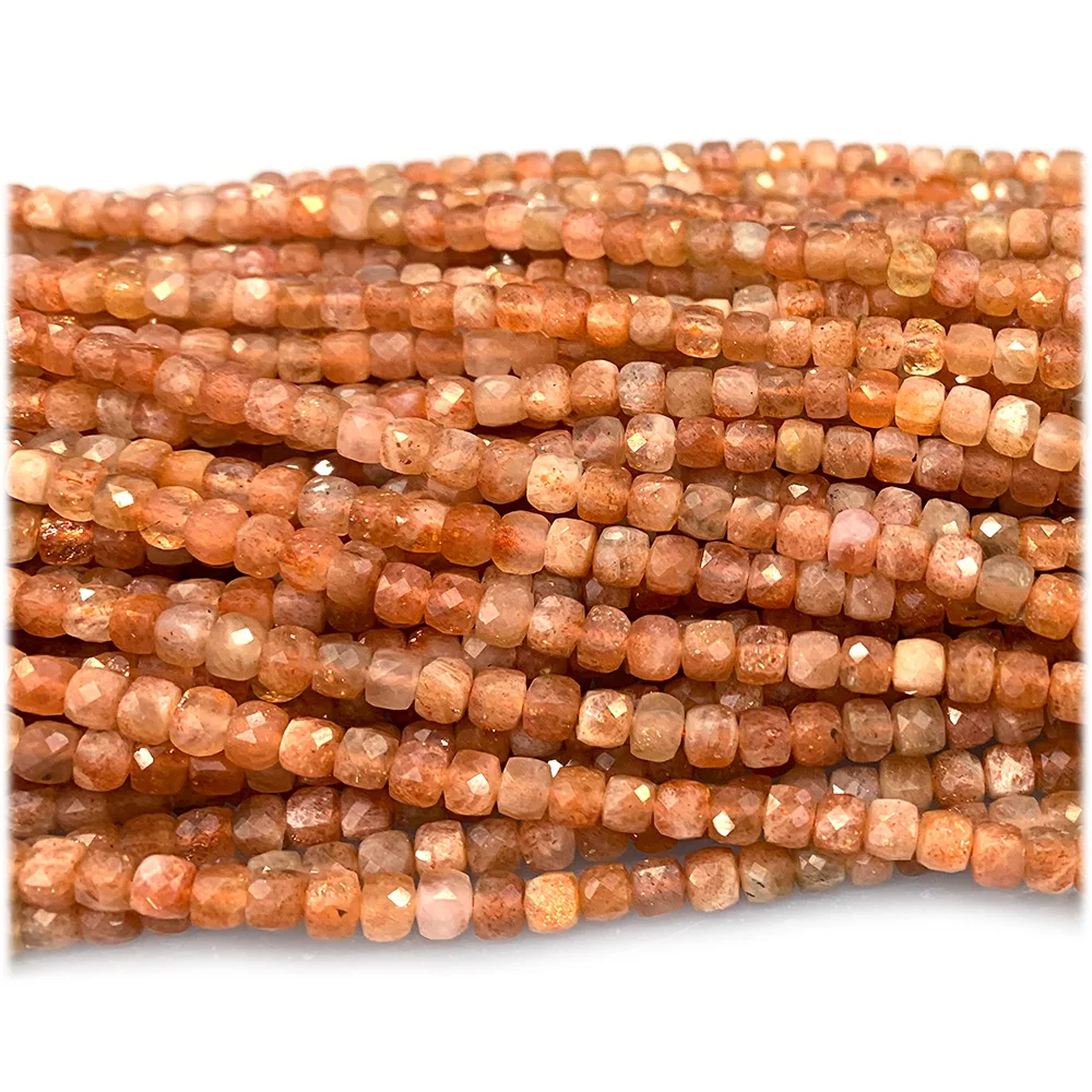 Veemake Natural Sanidine Orange Gold Sunstone Cube Faceted Beads For Jewelry Making 08222