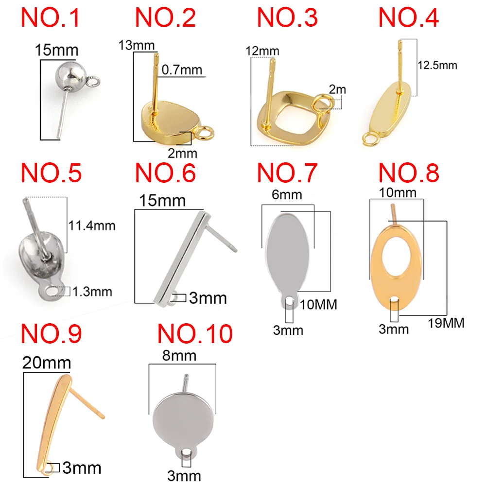20Pcs Stainless Steel Geometric Ear Hooks Bar Tube Earrings Findings Stud Earring Base Connector For DIY Jewelry Making Supplies
