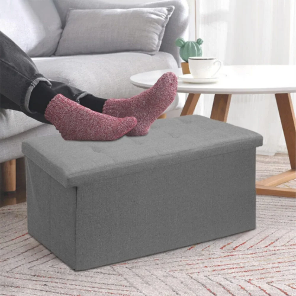 Storage box Foldable Ottoman Seat Toy Storage Box Foot Stool bench home stool D: Fabric - Dark Grey 2 Seater