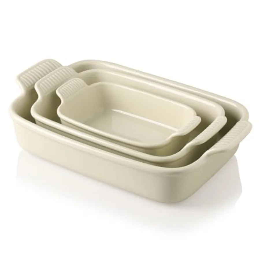 

Baking Pans Set Ceramic 9x13 Baking Dish with Handle Rectangular Casserole Dishes for Oven Bakeware Sets of 3 Durable Lasagna P
