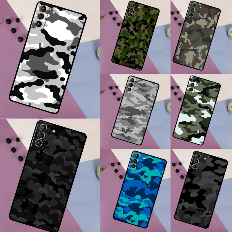 Green Camouflage Case For Samsung Galaxy S24 S23 S22 Ultra S20 S21 FE S8 S9 S10 Plus Note 10 20 Ultra Cover