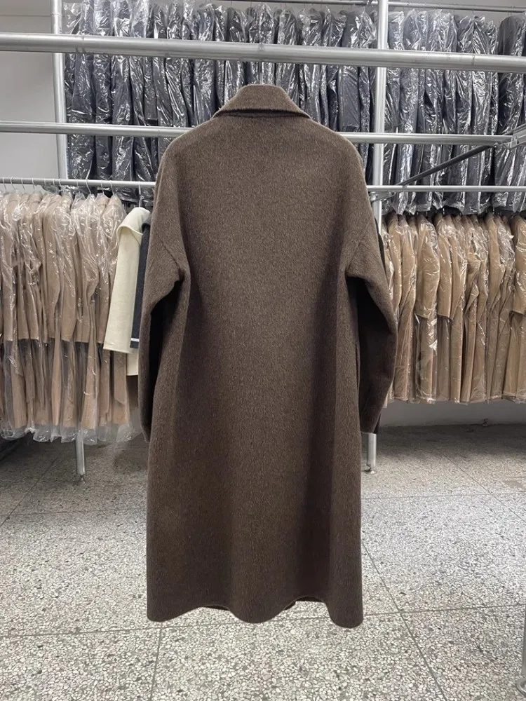 المرأة مزدوجة الوجهين معطف الصوف الصوف الخالص الكورية نمط معطف الخريف الشتاء مزدوجة الصدر فضفاضة تناسب ملابس خارجية طويلة رائجة البيع #4