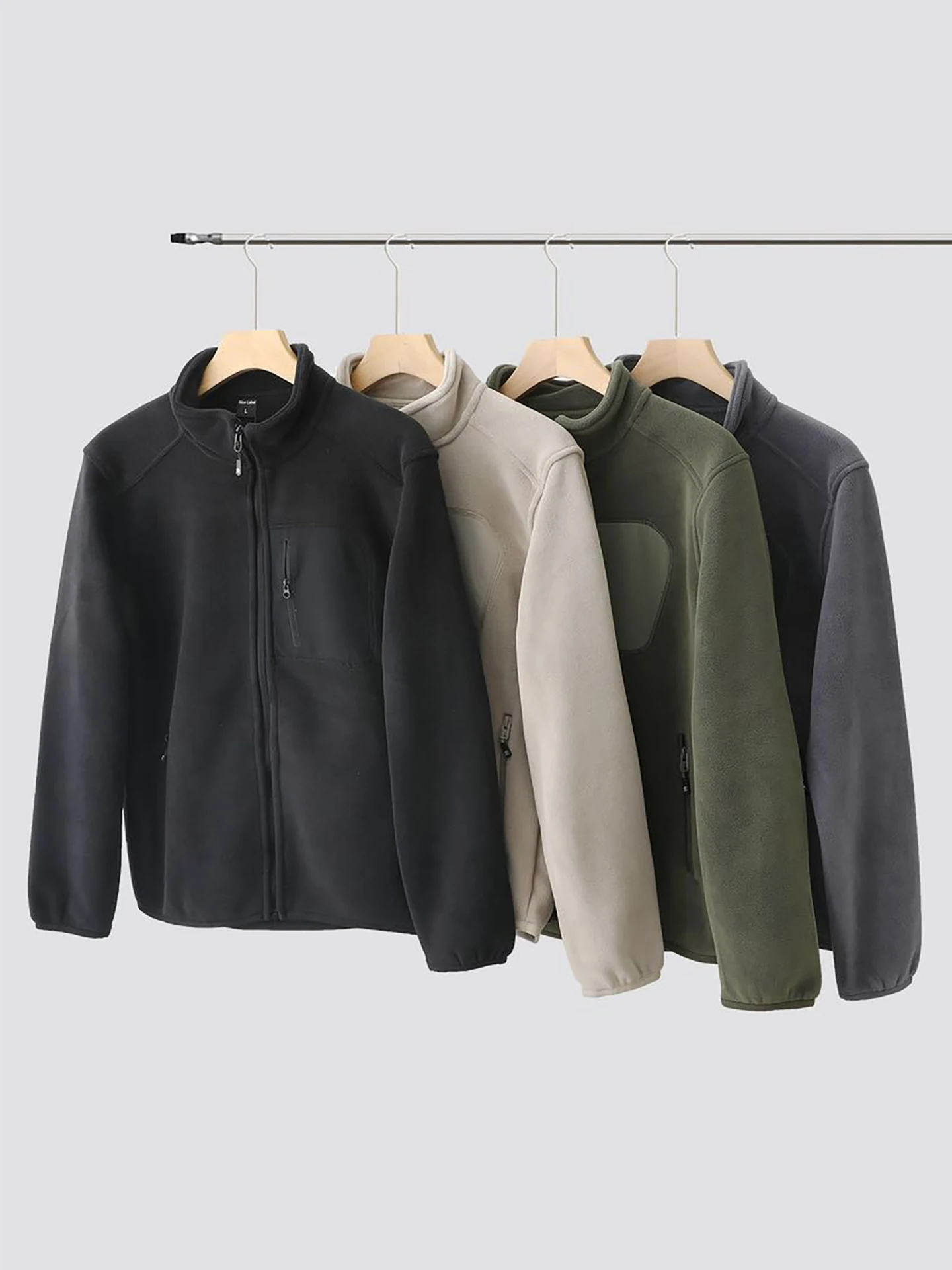 

Men's Double-Sided Fleece Stand-Collar Jacket Sporty Warmth Polyester Fiber Long Sleeve Zipper Closure Outdoor Casual Coat