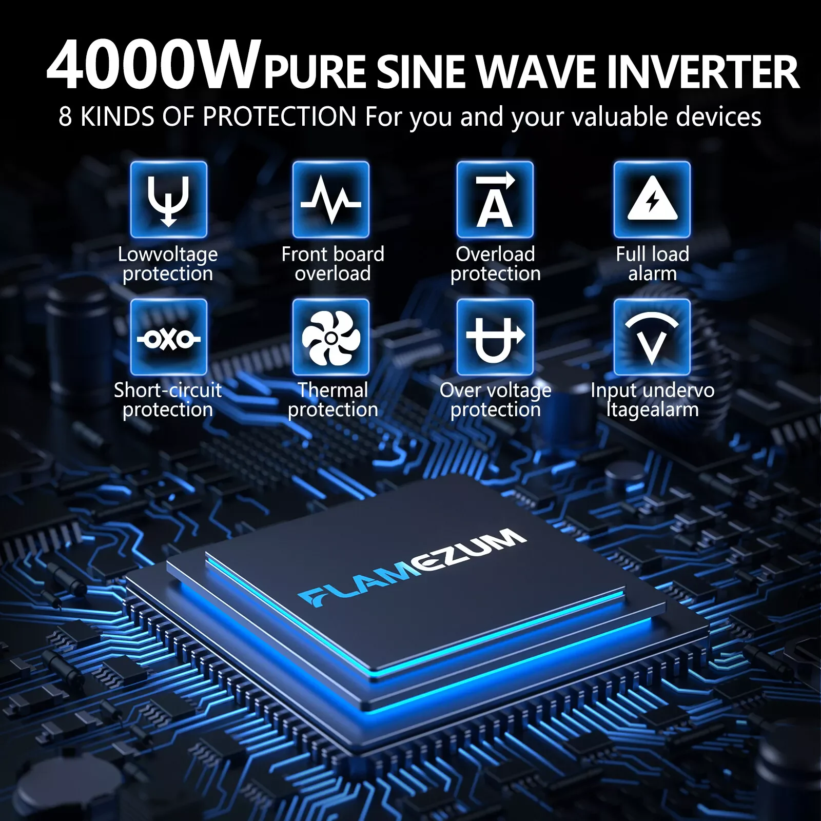 4000W 8000W Pure Sine Wave Inverter  12V 230V DC To AC Portable Power Voltage Converter