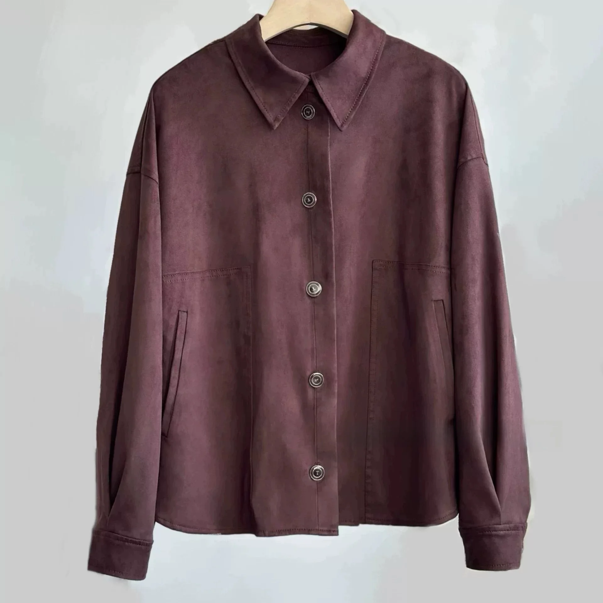 

Slimming Effect Suede Jaet Collared Loose Fit Versatile Lemon Cheese TIM25 Autumn Women's Commute Sle Long Sve Coat