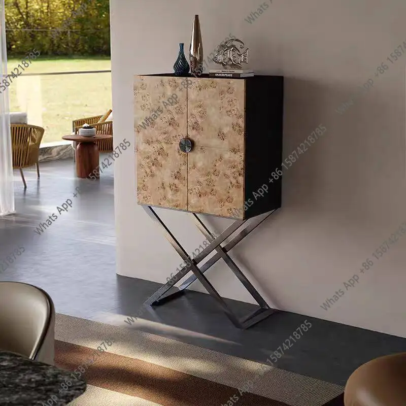 Italian light luxury high-end matte dendroid vintage tall wine cabinet sideboard used double door decoration storage cabinet