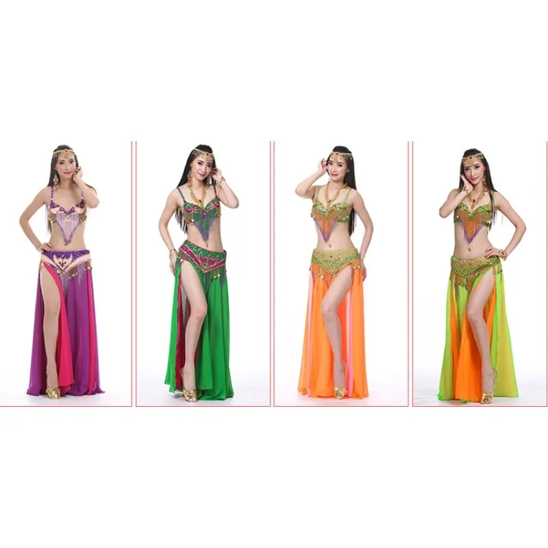 

New Belly Dance Costume Indian Intercolor 868 Plus Size Bra Group Stage Performance Slit Maxi Skirt Set