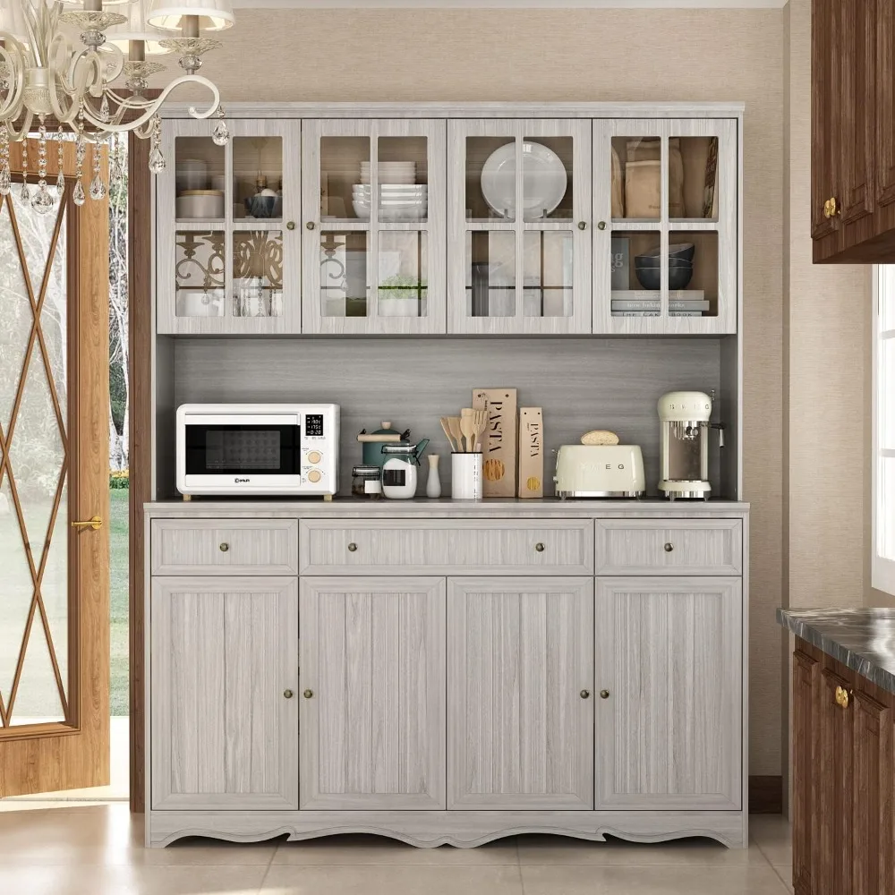 

Modern cutlery cabinet, 75.9 "high, with 5 shelves, 8 doors, 3 drawers, and microwave stand, independent cutlery cabinet