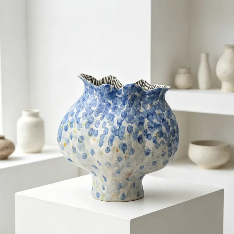 *&S e Ceramic Vase Gradual Hand-painted Graffiti Art Vase Flower Bud Shape Flower Vases Flowerpot Home Decoration Accessories