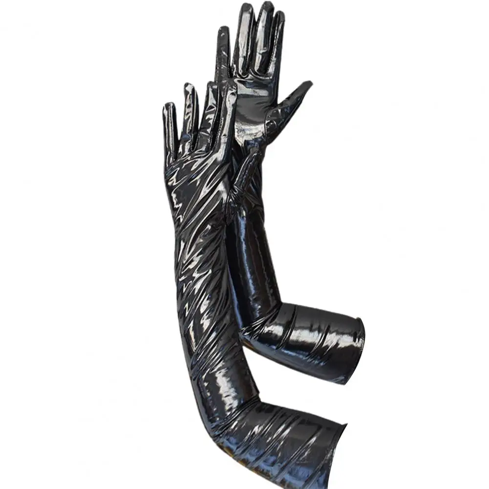 

1 пара шикарных клубных перчаток с полными пальцами, декоративные лакированные кожаные ранцы в стиле хип-хоп