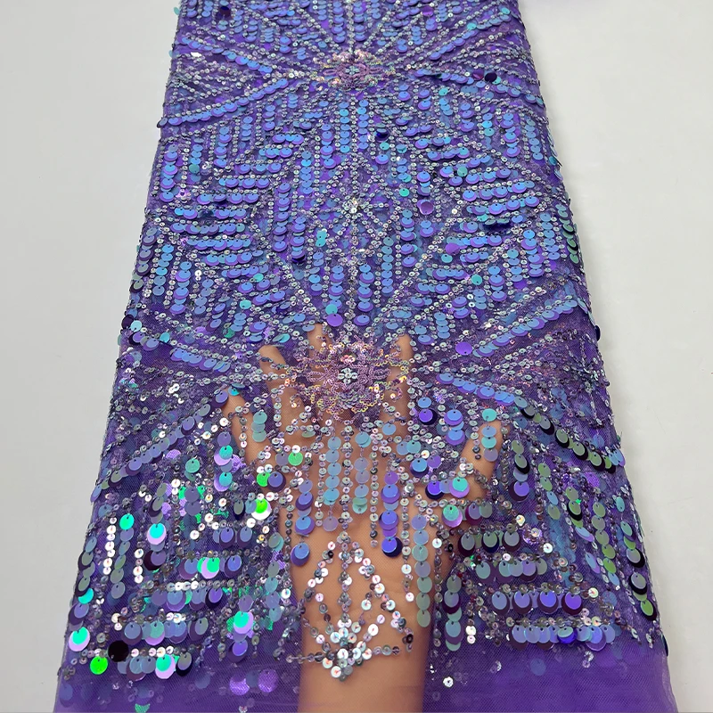 نسيج شبكي فرنسي فاخر، قماش دانتيل مطرز بالترتر الأفريقي عالي الجودة ملون كبير على شكل سمكة