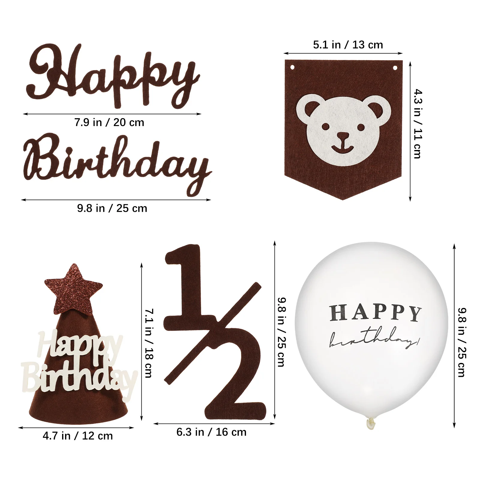 

1 set Bear Birthday Decoration Set Party Supplies Banner Garland Cone Hat Balloons Indoor Outdoor Use Sweet Theme
