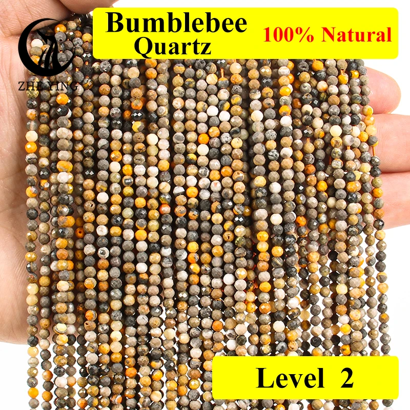 Zhe Ying 3mm Natural Faceted Melittite Wasp Jasper Bumble Bee Stone Loose Spacer Beads for Jewelry Making Design