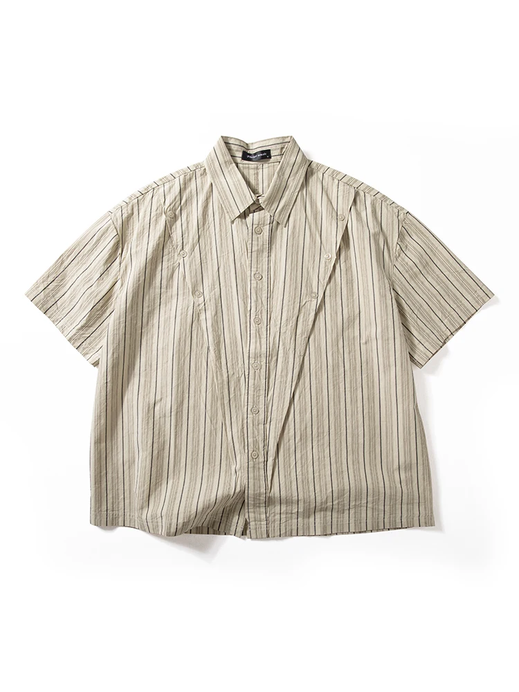 

Мужская рубашка в ретро-стиле с полосками, свободного кроя, повседневная, из чистого хлопка, на пуговицах, дышащая, летняя, модная, молодежная, для отдыха