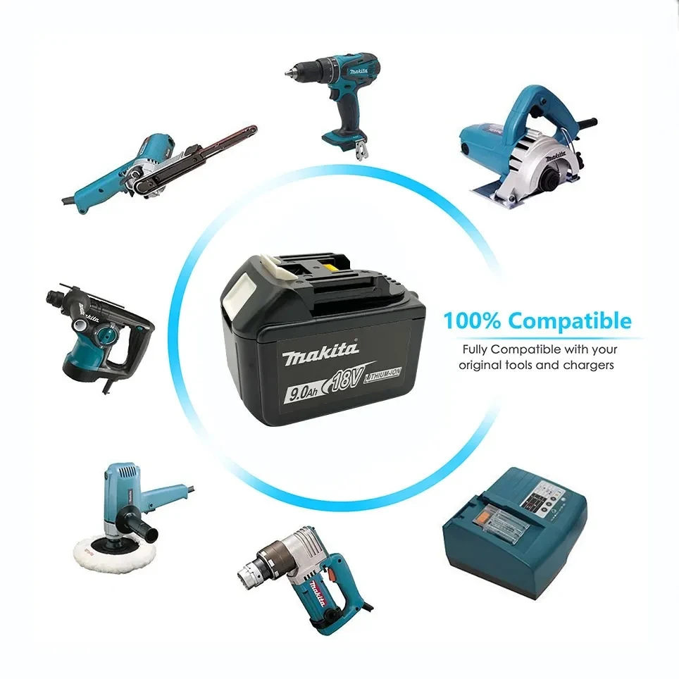 Makita-batería recargable de repuesto, indicador LED, 9,0 Ah, 18V, BL1830, BL1830B, BL1840, BL1840B, BL1850, BL1850B