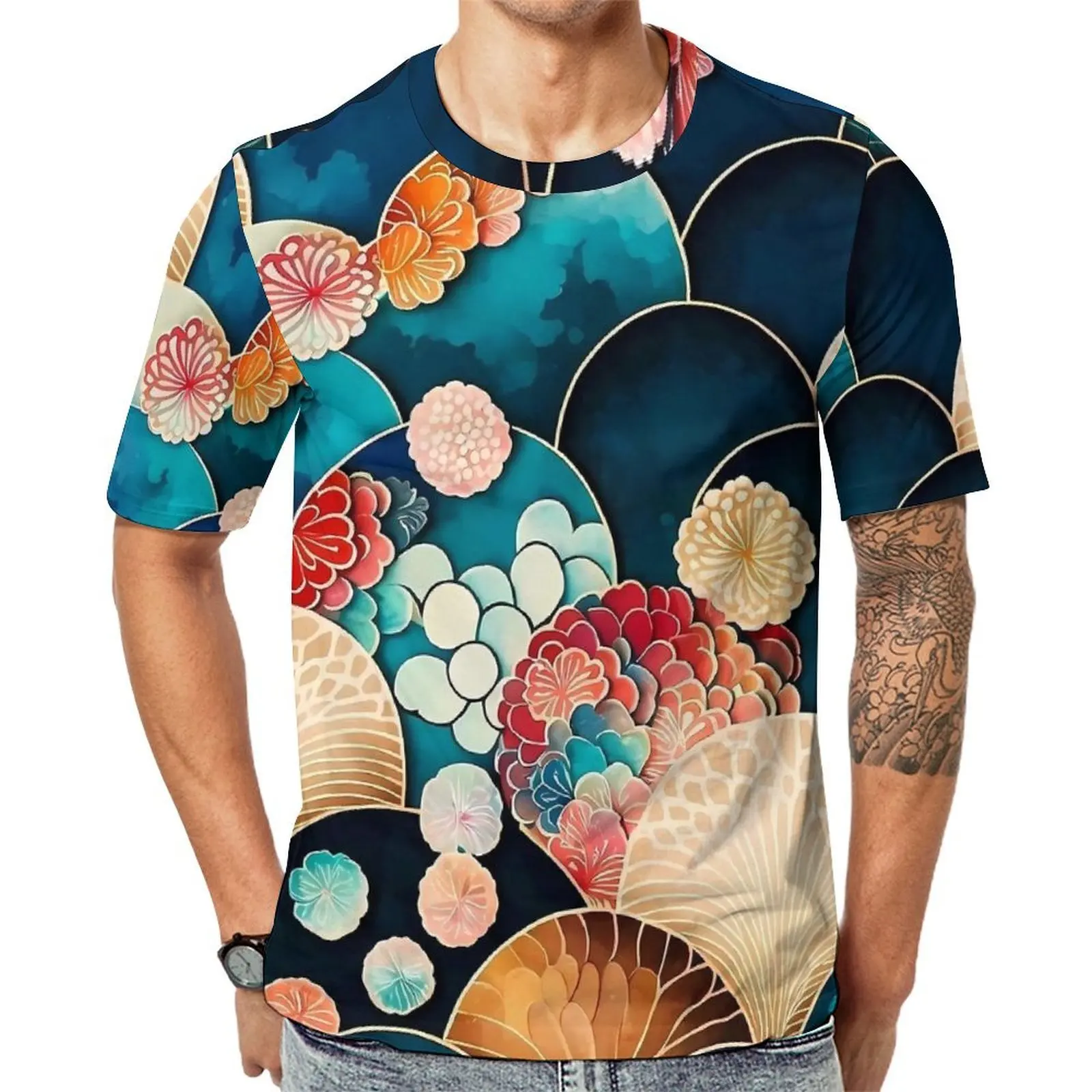 Japanese Art T Shirt Japanese Scale Kimono Fashion T-Shirts Men Funny Tee Shirt Summer Short-Sleeved Graphic Clothing Big Size