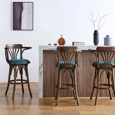 

British Style Luxury Wooden Pub Bar Counter Stool Home Modern Cafe Furniture High Bar Chairs Wholesale Classic Bar Stool
