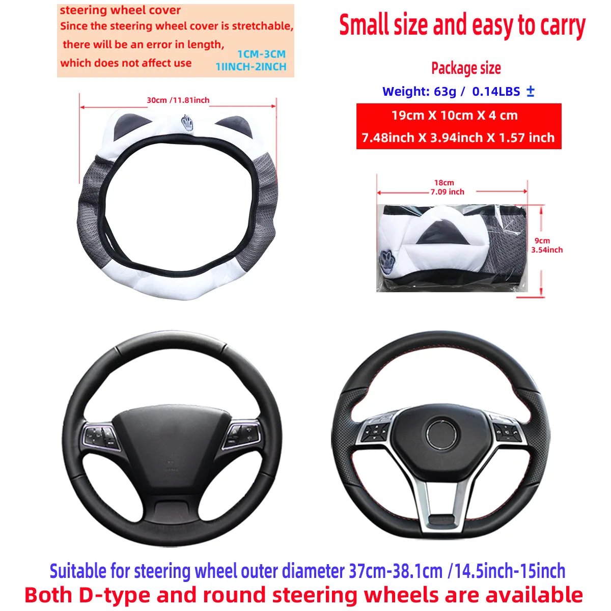 1 atmungsaktiver Mesh-Stoff-Lenkradbezug mit niedlichem Kätzchen-Motiv ohne Innenring, passend für 14,5-15 Zoll, Autozubehör – Detail 9