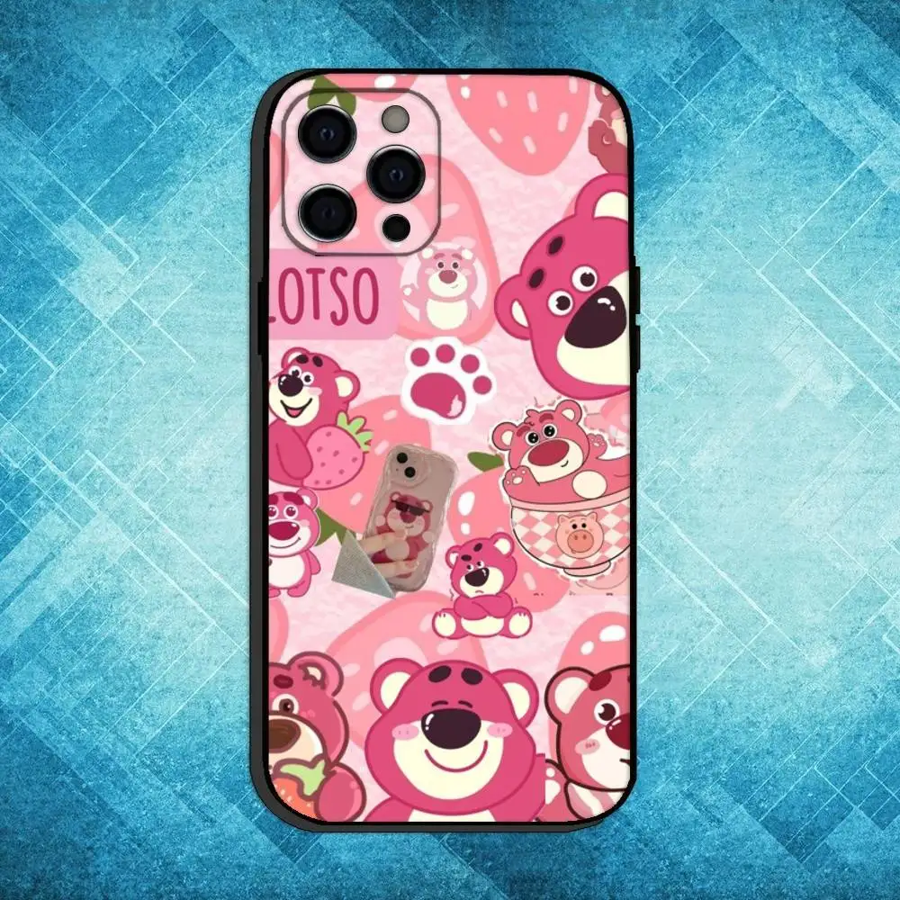 Чехол для телефона S-Strawberry Bear для iPhone 17,16,15,14,13,12,11 Plus, мягкий черный чехол Pro Max