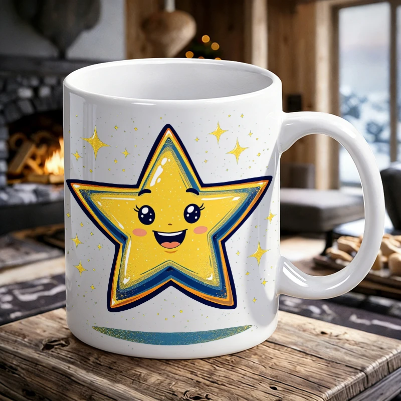

Cute Smiling Star Ceramic Mug Kids Cartoon Coffee Cup, Milk Cup, Office Tea Cup, Gift for Friends, Fade-Resistant