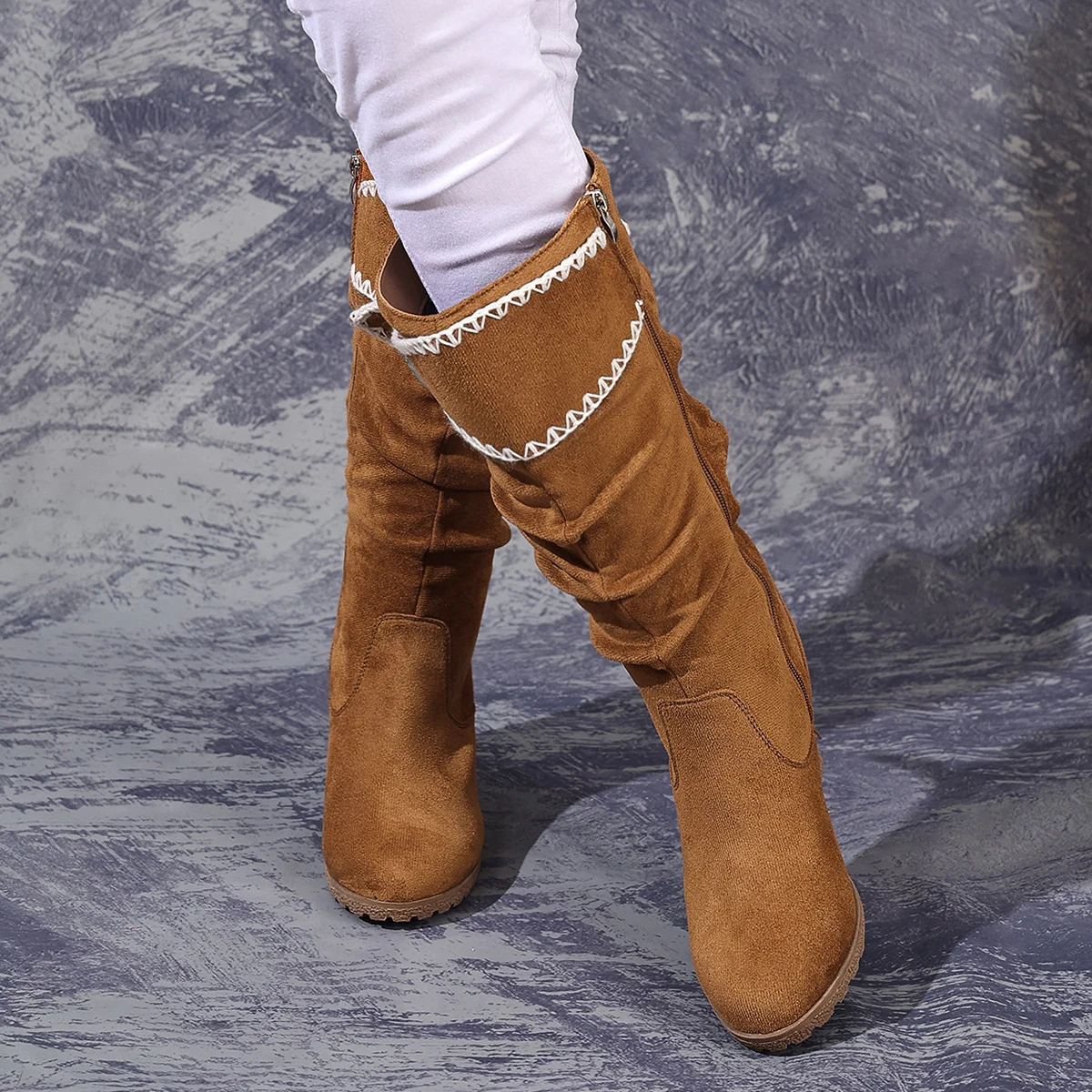 حذاء نسائي أنيق ومريح بإبزيم، دانتيل بيج، عريض عالي الجودة #1