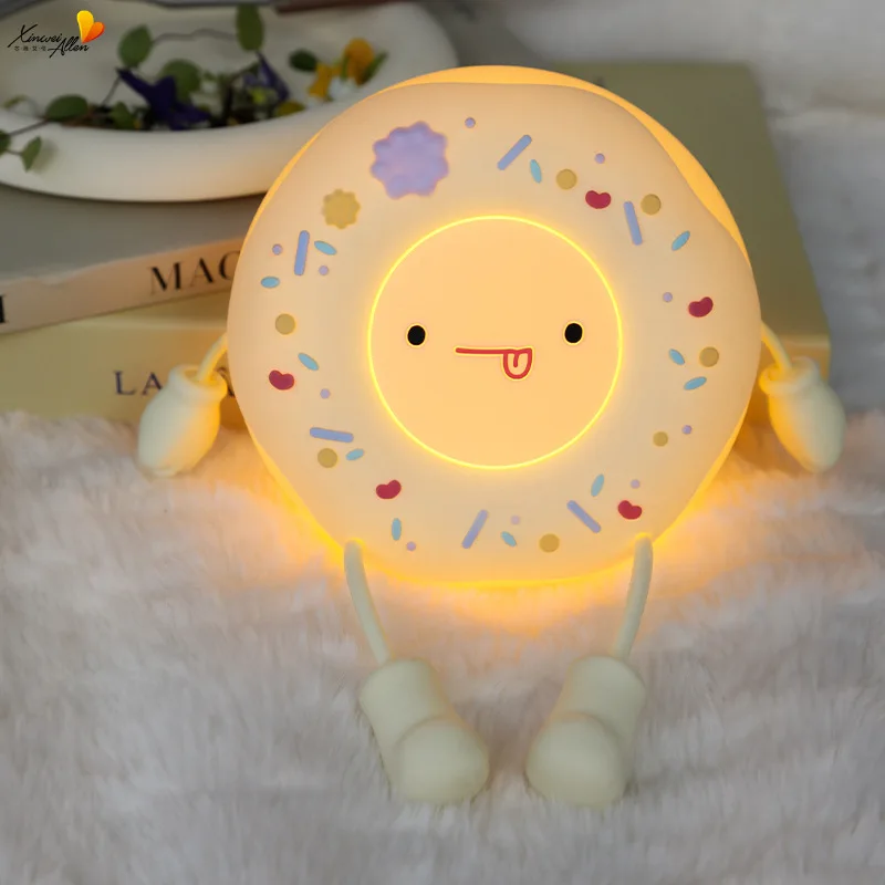 Colorful Flower Donut Patting Lamp Girl's Birthday And Children's Day Gift Soft Silicone Rechargeable Night light