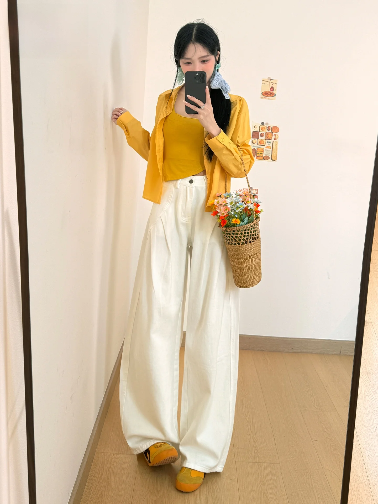 

High Waist Straight Leg American Retro White Denim Jeans Women's Summer Slimming Wide Leg Pants Loose Fit Casual Style