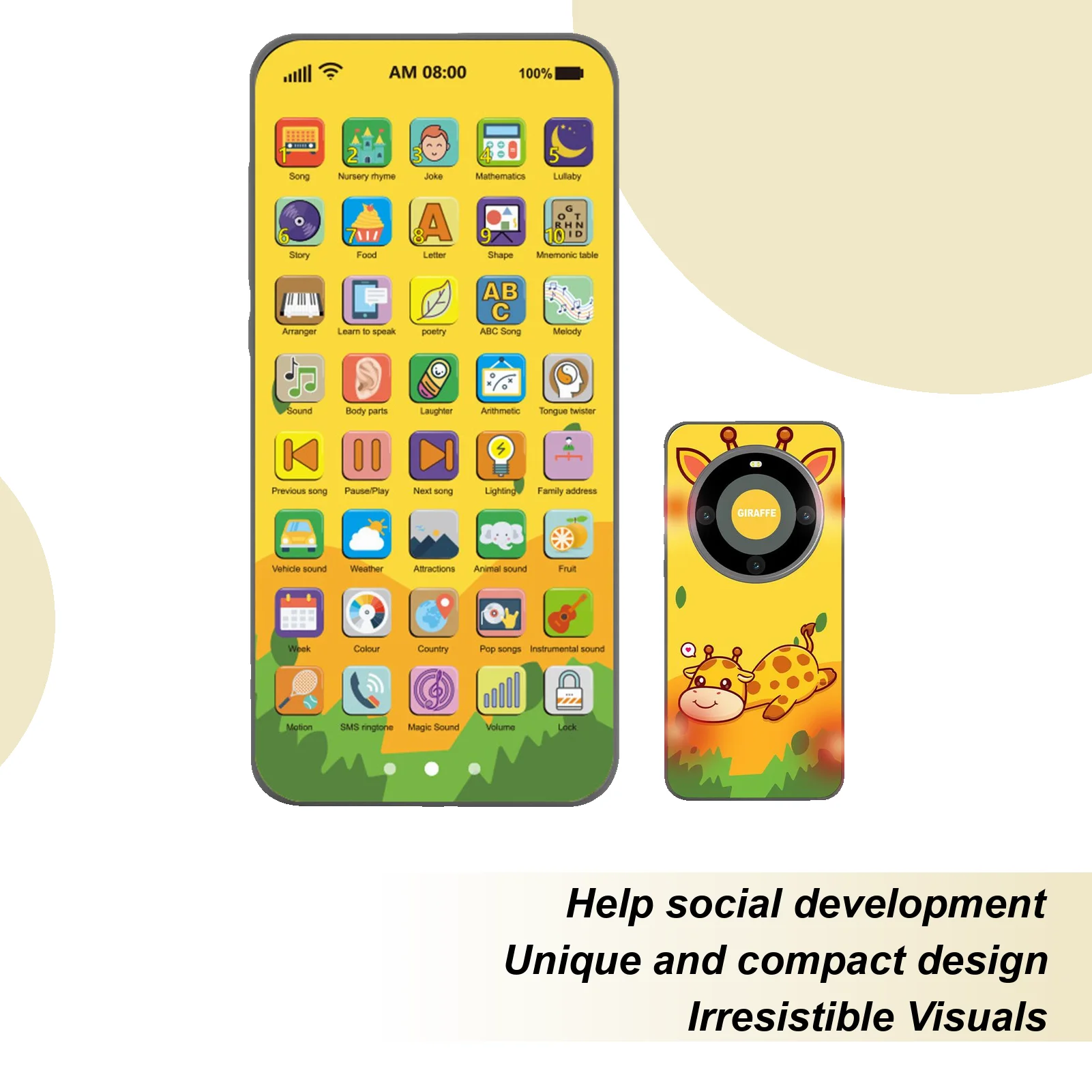 Kids Toy Smartphone Early Mobile Phone With Light Touch Screen Phone Rechargeable 10000 Functions Educational Content For Boys