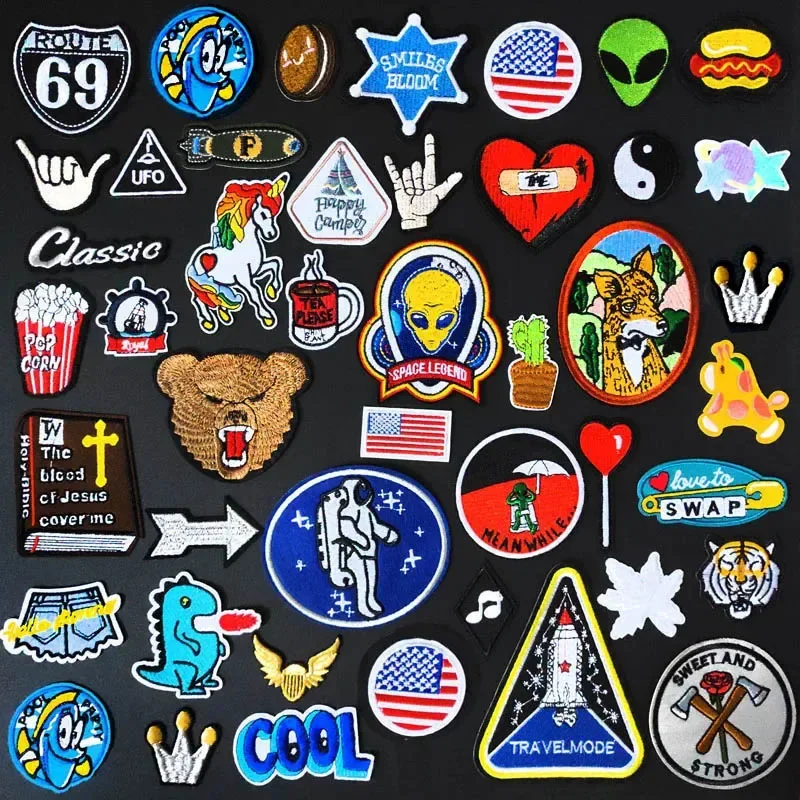 Biscuits Hamburger Popcorn DIY Embroidery Badge Applique Clothes Ironing Clothing Sewing Supplies Decorative Badges Leaf Tiger