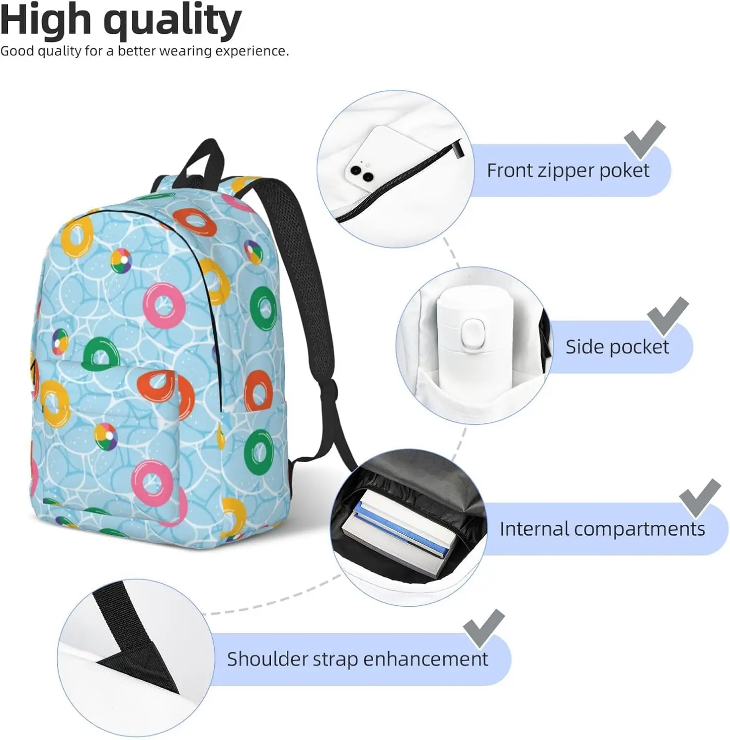 Travel Laptop Backpack - Swim rings floating Computer Canvas Backpack Bag with Adjustable Straps