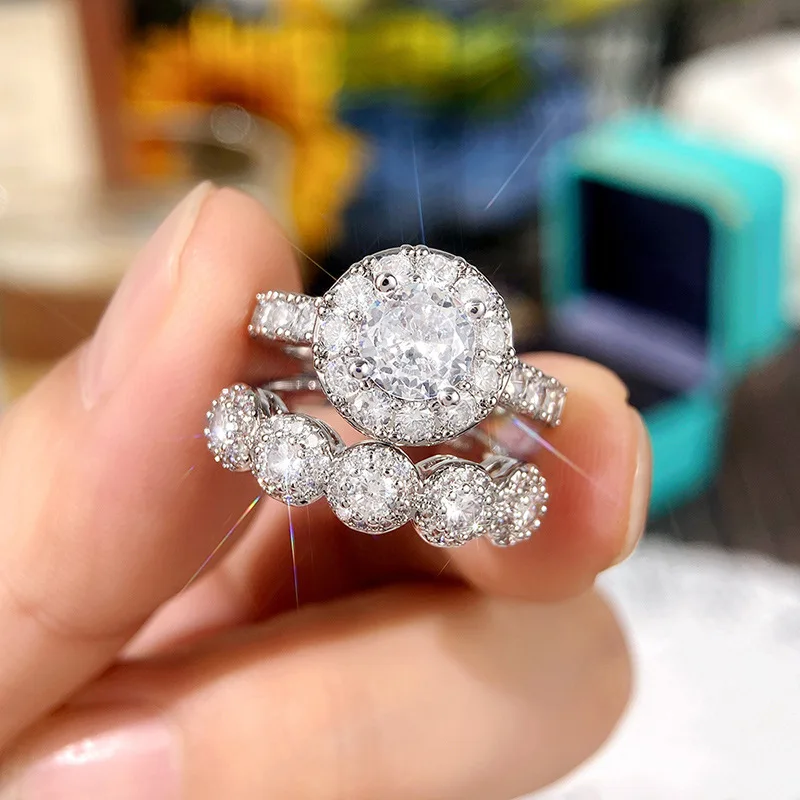 Lovers Vintage Lab Diamond Ring sets 925 Sterling Silver Engagement Wedding Rings For Women Men Party Finger Band Gift