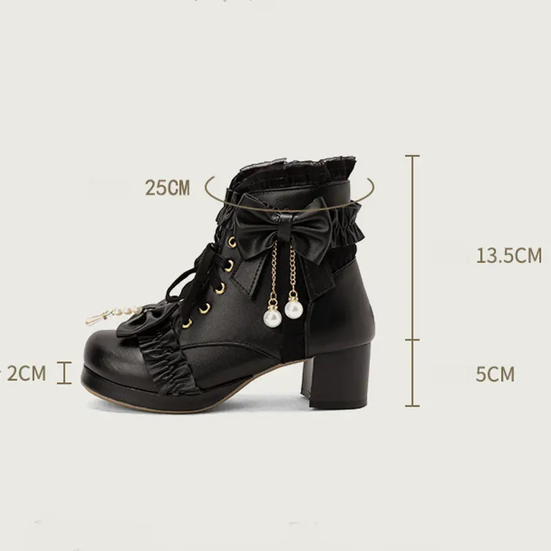 Autumn Winter Block Chunky High Heels Ankle Boots Women Black White Pink Zipper Lolita Girls Booties Office Lady Shoes 34-43