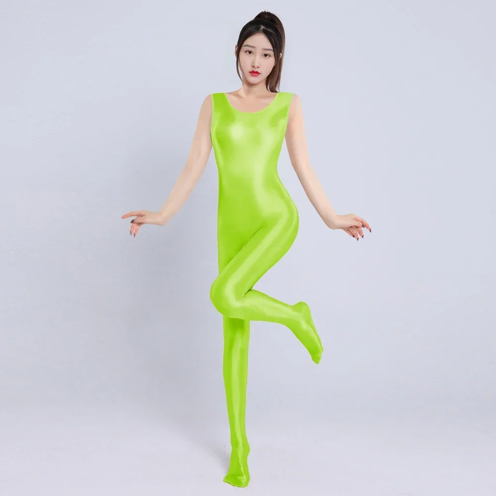 Women's Sleeveless Jumpsuit Gym Shaper Wear Bodysuit High Elastic Oil Shiny Tights Skinny Body Woman Elegant Party Leotard