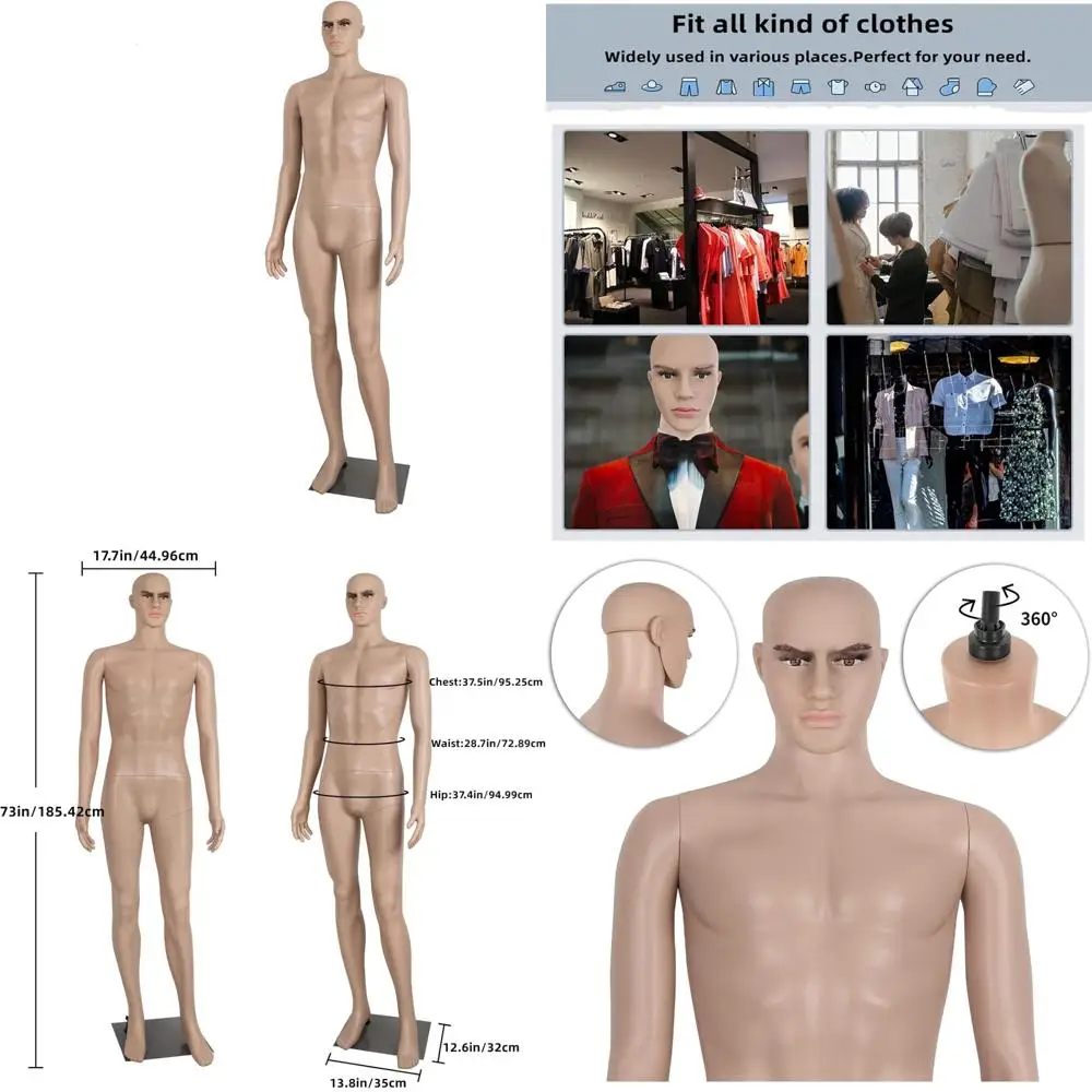 

Full Body Male Mannequin 73 Adjustable Realistic Display Mannikin for Clothing Showroom